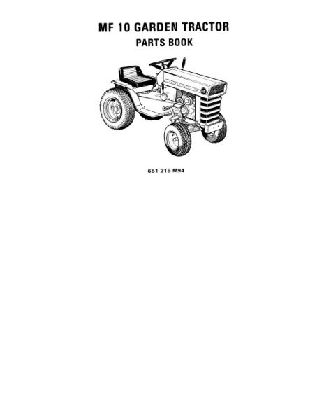 AGCO 10 Lawn Tractor Parts Book 651219M94 English