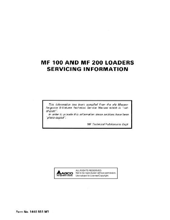 AGCO 100 101 102 200 Industrial Loader Service Manual 1448551M1 English