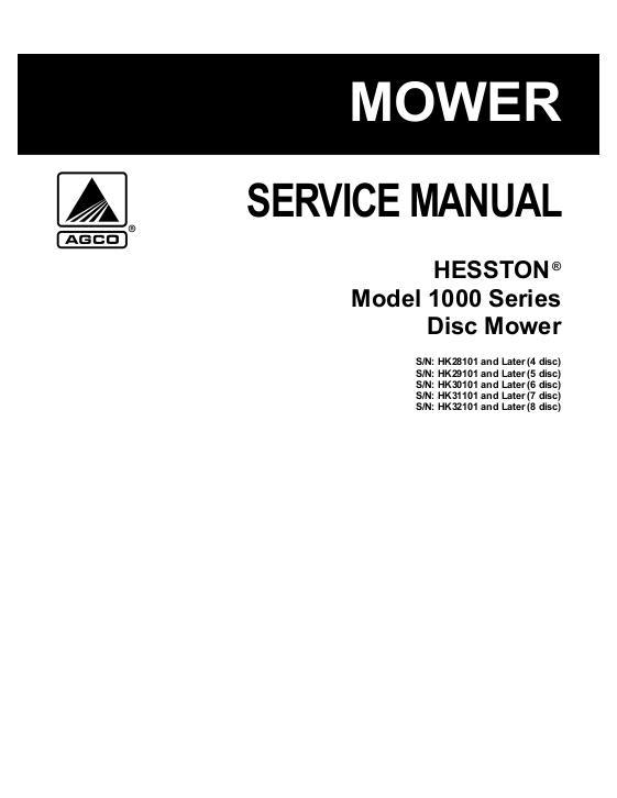 AGCO 1004 1005 1006 1007 1008 Disc Mower (eff sn HKxx101) Service Manual 700724498A English