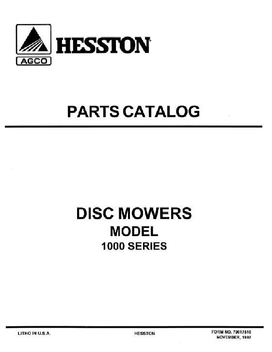 AGCO 1004 1005 1006 1007 1008 Disc Mower (prior to sn HK) Parts Book 79017518 English