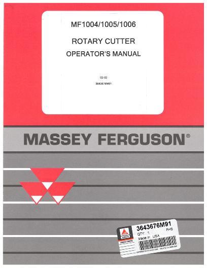 AGCO 1004 1005 1006 Rotary Cutter Operator Manual 3643676M91 English