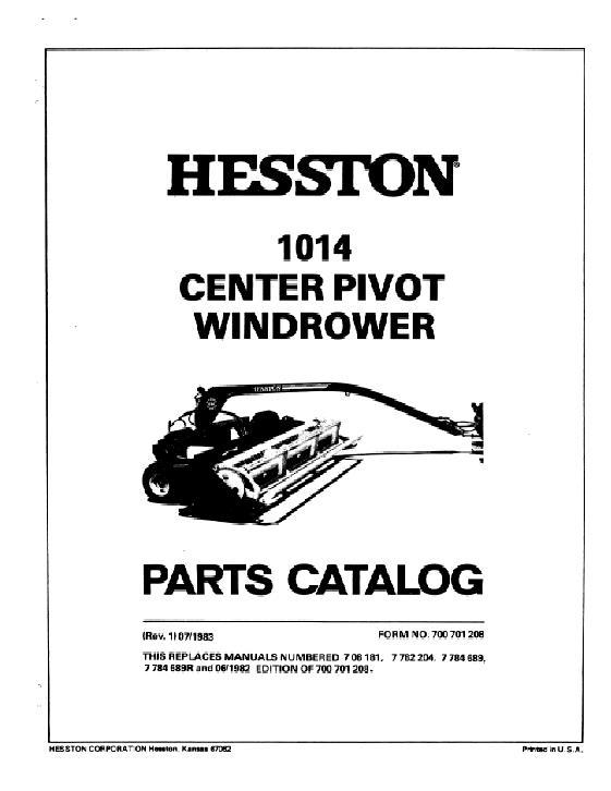 AGCO 1014 Mower Conditioner (center pivot, 1975 and later) Parts Book 700701208 English