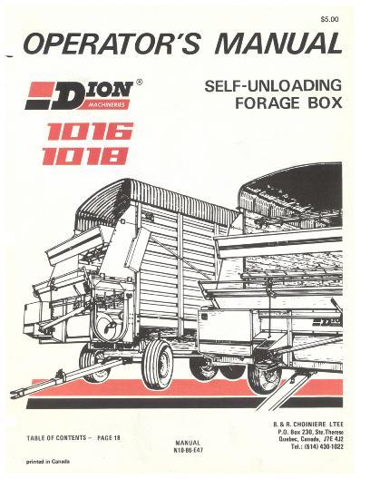 AGCO 1016 1018 Forage Box (self unloading) Operator Manual N1086E47 English