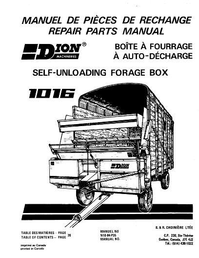 AGCO 1016 Forage Box (self unloading) Parts Book N1084P35 Multiple