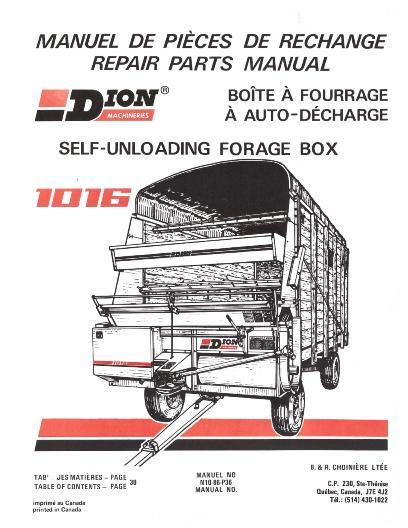 AGCO 1016 Forage Box (self unloading) Parts Book N1086P36 Multiple