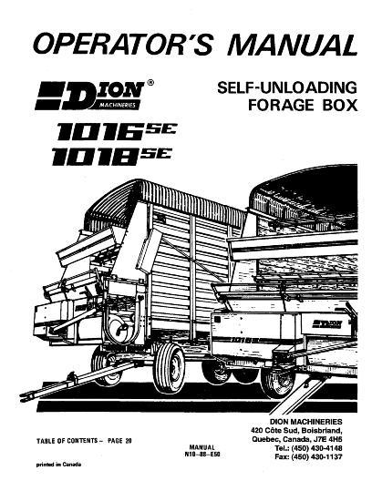 AGCO 1016SE 1018SE Forage Box (self unloading) Operator Manual N1088E50 English