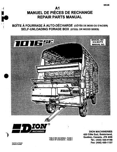 AGCO 1016se Forage Box (self unloading, steel or wood sides, 1996) Parts Book N1096P76 English