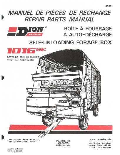 AGCO 1016se Forage Box (self unloading, steel or wood sides) Parts Book N1088P55 Multiple