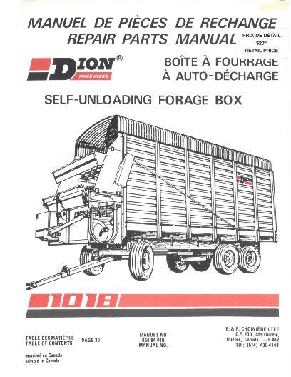 AGCO 1018 Forage Box (self unloading) Parts Book B5084P40 Multiple