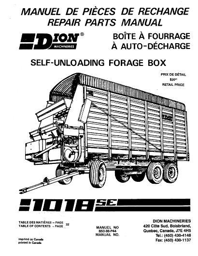 AGCO 1018SE Forage Box (self unloading) Parts Book B5088P44 Multiple
