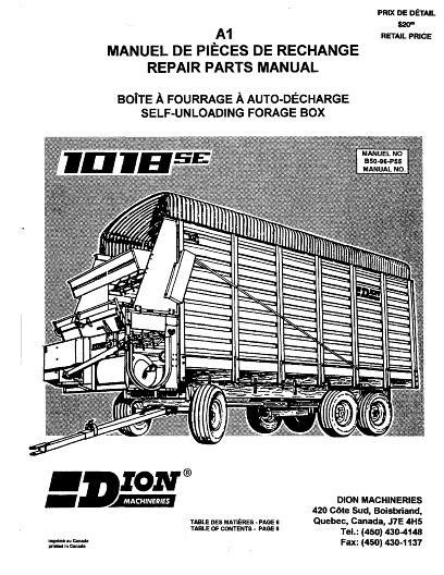 AGCO 1018se Forage Box (self unloading, 1996) Parts Book B5096P55 English