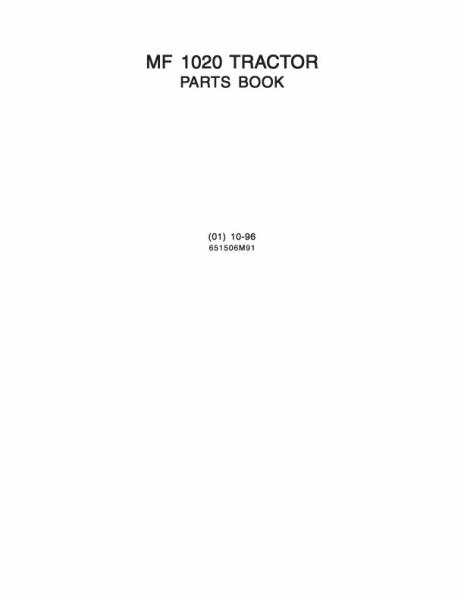 AGCO 1020 Compact Tractor Parts Book 651506M91 Multiple