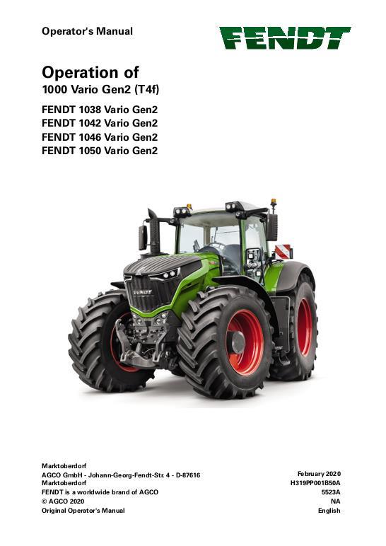 AGCO 1038 1042 1046 1050 Gen2 Tractor (No Am, operation) Operator Manual 72660412 English