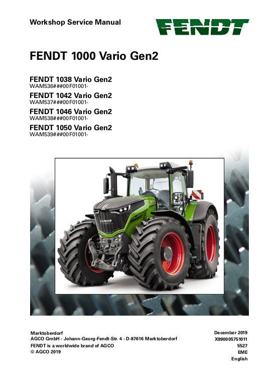 AGCO 1038 1042 1046 1050 Gen2 Tractor Service Manual 72658821 English