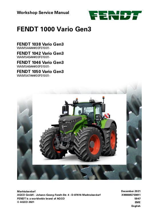 AGCO 1038 1042 1046 1050 Gen3 Tractor (packet) Service Manual 72666879 English
