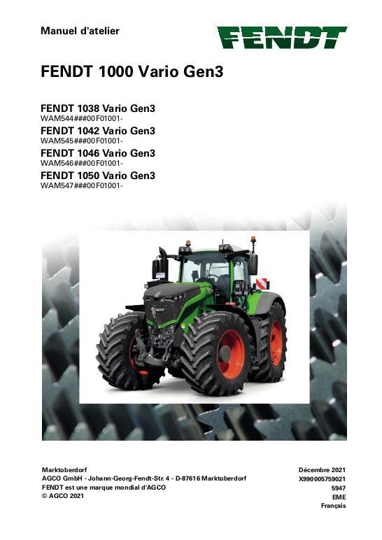 AGCO 1038 1042 1046 1050 Gen3 Tractor (packet) Service Manual 72666880 French