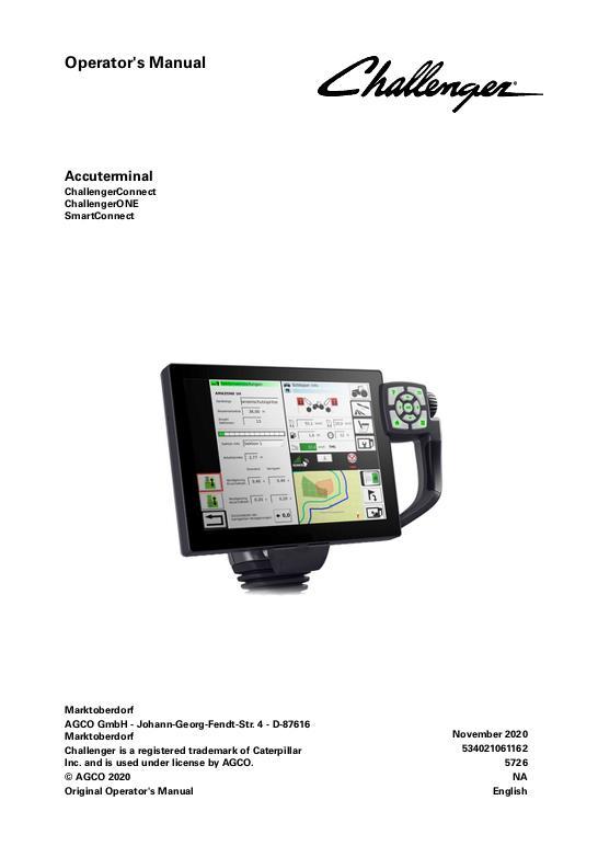 AGCO 1038 1042 1046 1050 Tractor Accuterminal (display) Operator Manual 72663931 English