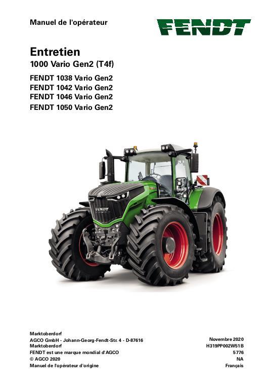 AGCO 1038 1042 1046 1050 Tractor (No Am, Gen 2, maintenance) Operator Manual 72664011 French