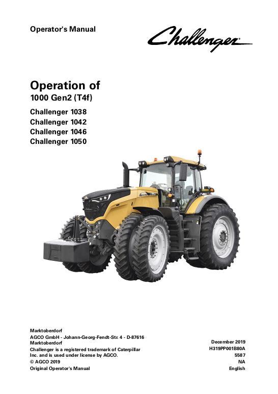 AGCO 1038 1042 1046 1050 Tractor (No Am, Gen 2, operation) Operator Manual 72660417 English