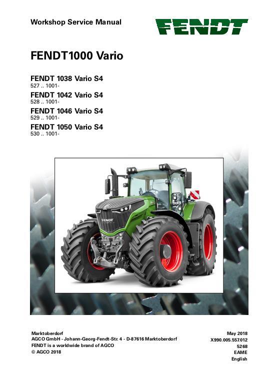 AGCO 1038 1042 1046 1050 Tractor (S4, tier 4, less schematics) Service Manual 72648025 English