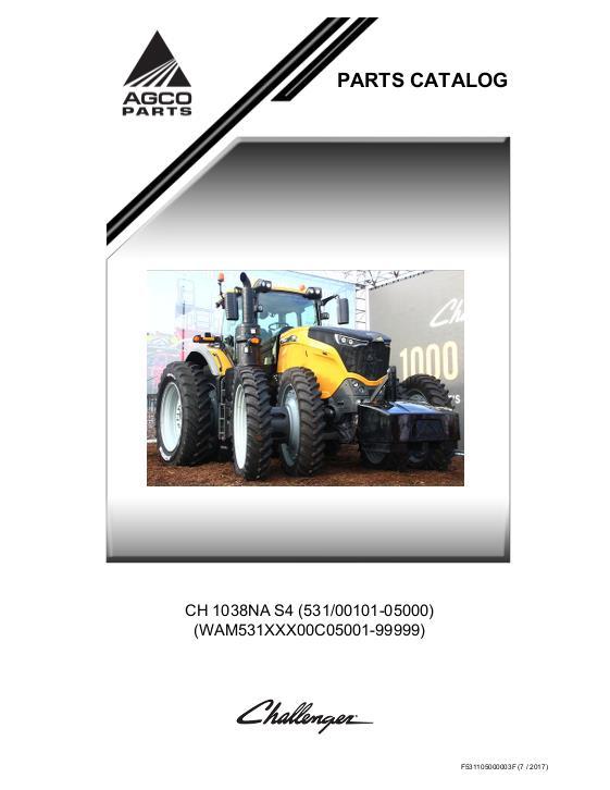 AGCO 1038 Tractor (serial prefix 531) Parts Book F531105F English