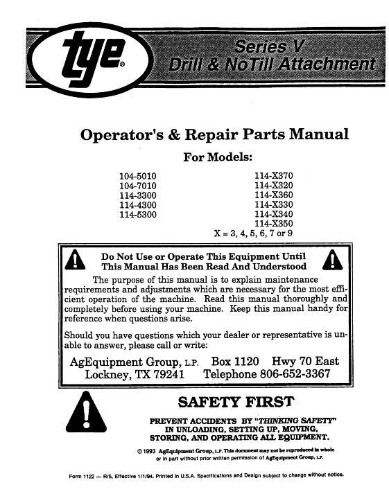 AGCO 104 114 Series Drill (series 5, 3 point & notill attachment) Operator Manual 000-1122R5 English