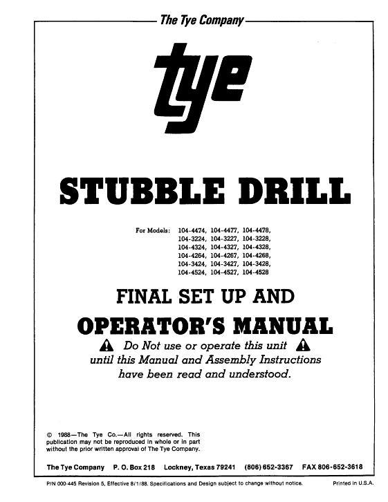 AGCO 104 Series Stubble Drill (series 3 & 4, pull-type) Operator Manual 000-445R5 English