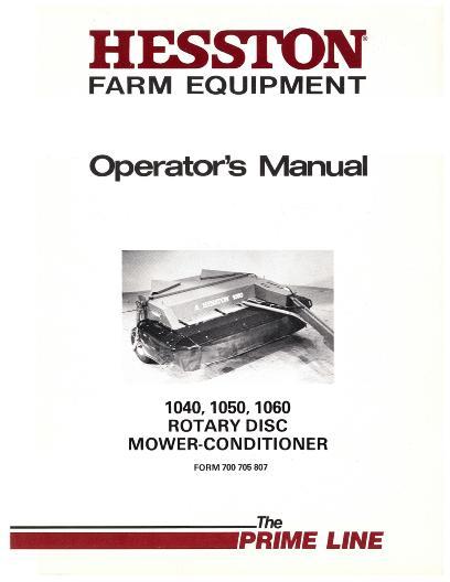 AGCO 1040 1050 1060 Rotary Disc Mower Conditioner (1986) Operator Manual 700705807 English