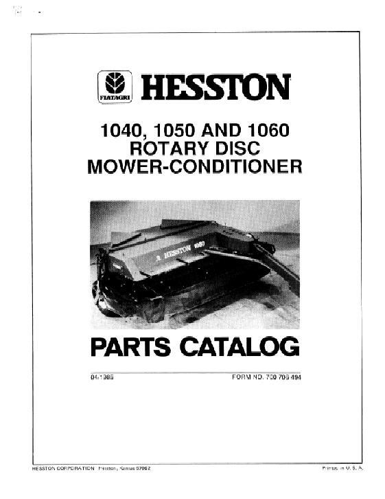 AGCO 1040 1050 1060 Rotary Disc Mower Conditioner (1986) Parts Book 700706494 English
