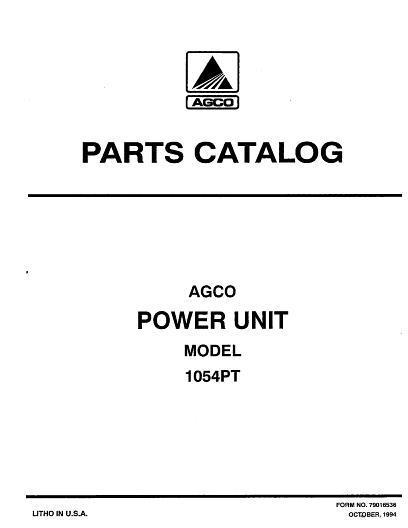 AGCO 1054PT Power Unit (Deutz air cooled engine) Parts Book 79016536 English
