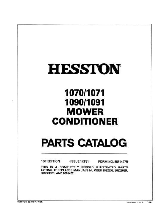 AGCO 1070 1071 1090 1091 Mower Conditioner (pull type) Parts Book 8881427R English