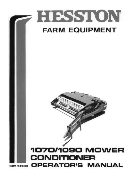 AGCO 1070 1090 Mower Conditioner (pull type) Operator Manual 8080814R English