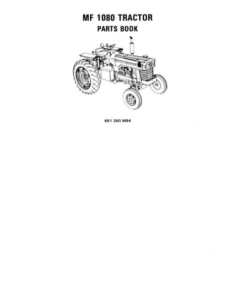 AGCO 1080 Tractor Parts Book 651260M94 Multiple