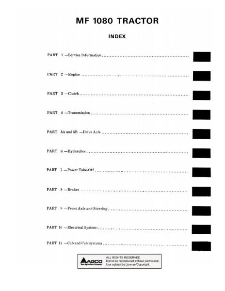 AGCO 1080 Tractor (packet) Service Manual 1448997M1 English