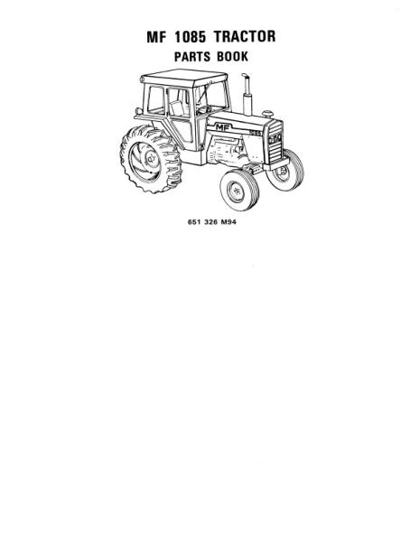 AGCO 1085 Tractor Parts Book 651326M94 Multiple