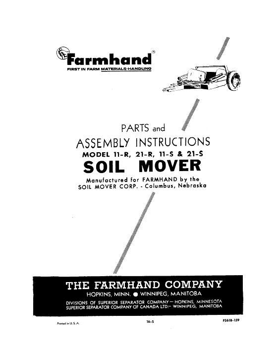 AGCO 11-R 11-S 2-1-R 21-S Soil Mover (1959) Operator Manual FS618159 English