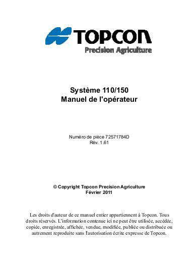 AGCO 110 150 Topcon Precision Agriculture System Operator Manual 72571784D French
