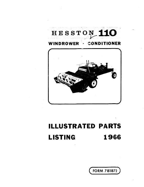 AGCO 110 SP Windrower Conditioner (1966) Parts Book 781872 English