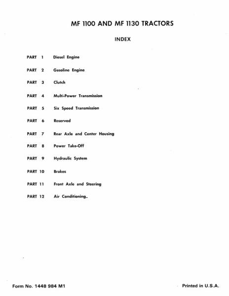AGCO 1100 1130 Tractor (packet) Service Manual 1448984M1 English