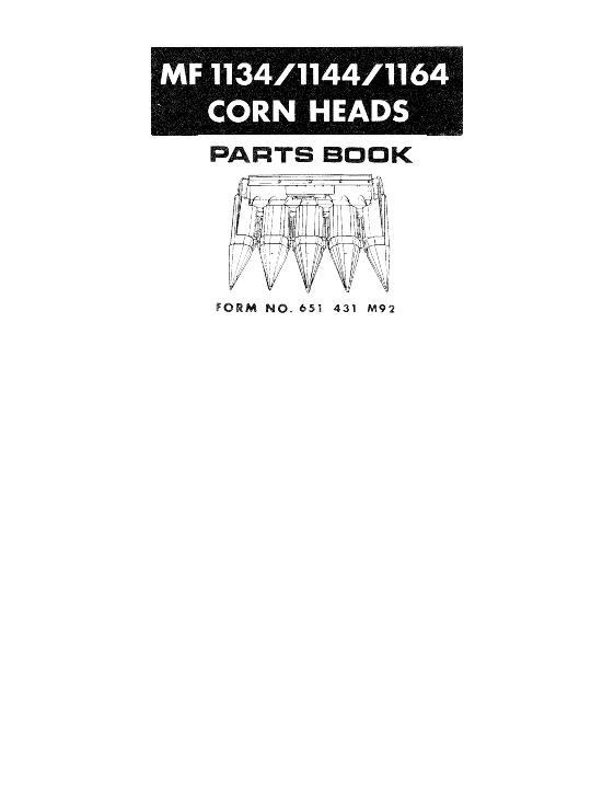 AGCO 1100 Series Corn Head (Massey Ferguson brand, Canada production) Parts Book 651431M92 English