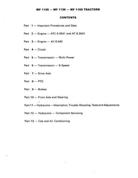 AGCO 1105 1135 1155 Tractor (packet) Service Manual 1448834M1 English