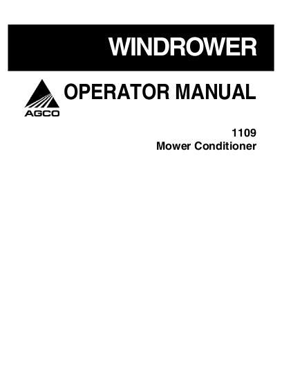 AGCO 1109 Mower Conditoner (pull-type) Operator Manual 700729530A English