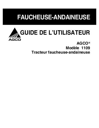 AGCO 1109 Pull type Mower Conditioner Operator Manual 700729531A French