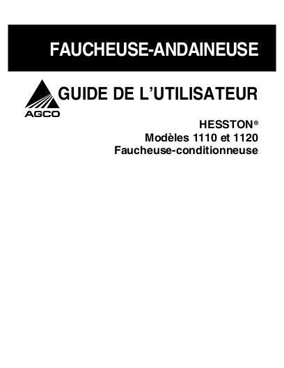 AGCO 1110 1120 Mower Conditioner Operator Manual 700729528G French