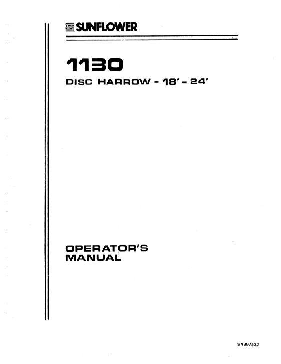 AGCO 1130 Disc Harrow (18 - 24 ft) Operator Manual SN997532 English