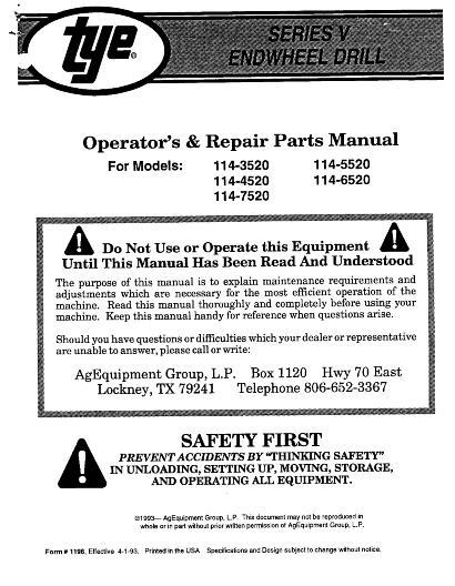 AGCO 114 Series 5 Drill (end wheel) Operator Manual 000-1196 English
