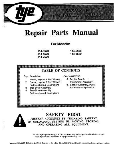 AGCO 114 Series 5 Drill (end wheel) Parts Book 000-1195 English