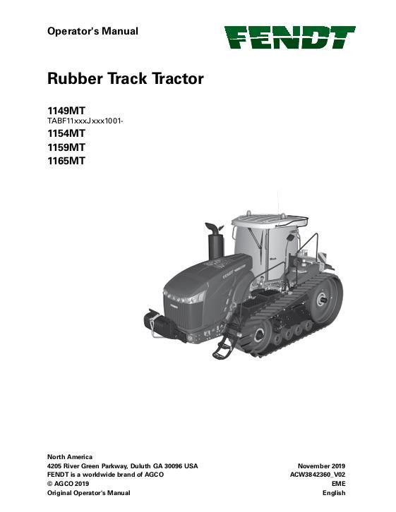 AGCO 1149MT 1154MT 1159MT 1165MT Tractor (tier 4) Operator Manual ACW3842360 English