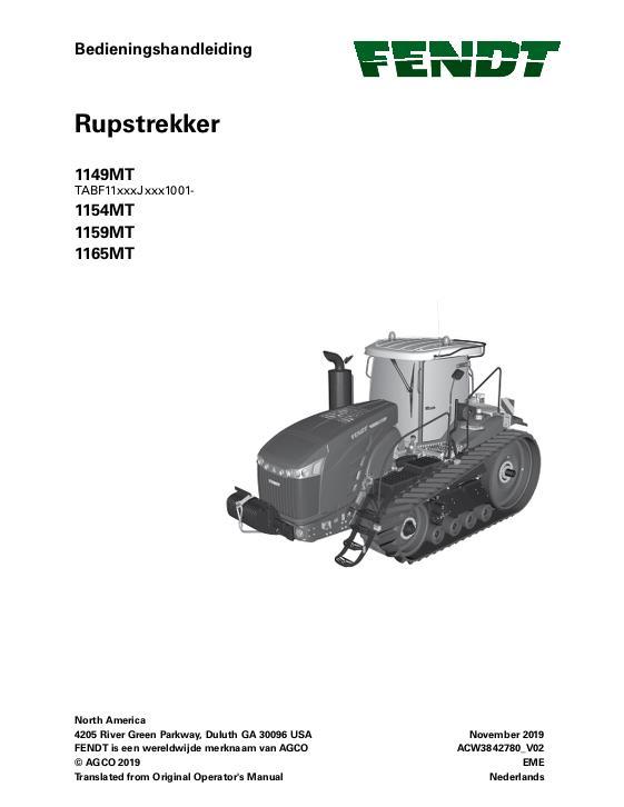 AGCO 1149MT 1154MT 1159MT 1165MT Tractor (tier 4) Operator Manual ACW3842780 Dutch