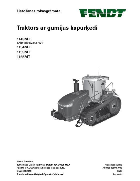 AGCO 1149MT 1154MT 1159MT 1165MT Tractor (tier 4) Operator Manual ACW3842800 Latvian